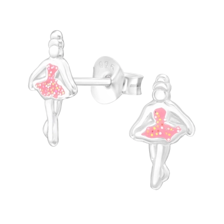 Ballerina mit rosa Kleid - 925 Sterling Silber Bunte Ohrstecker