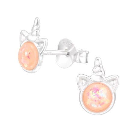 Einhorn mit Opal - Ohrstecker aus 925er Sterlingsilber mit Steinen