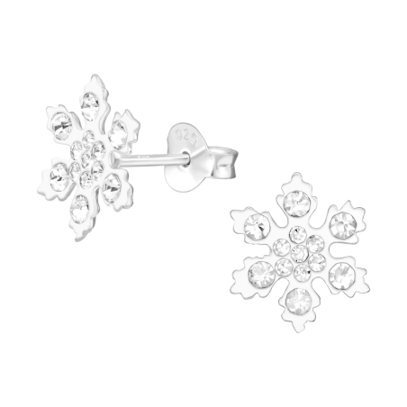Schneeflocke mit Kristallen - Ohrstecker aus 925er Sterlingsilber mit Kristallen und Zirkonia