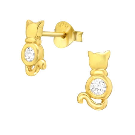 Vergoldete Katze mit Zirkon - Ohrstecker aus 925er Sterlingsilber mit Zirkon