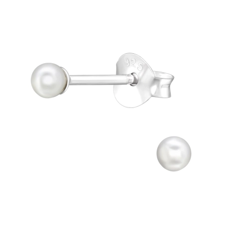 3 mm synthetische Perle - Jewellery Silber 925 Puzet Ohrringe mit Perle