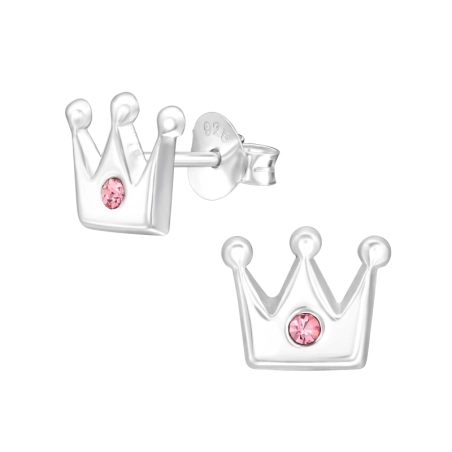 Krone mit rosa Kristall - Ohrstecker aus 925er Sterlingsilber mit Steinen