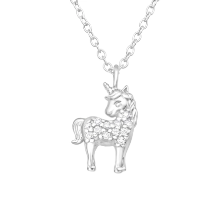 Einhorn mit Zirkonia und Silberkette - 925Er Silber Halskette Mit Steinen
