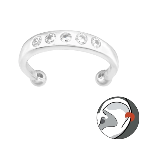 Mit Kristallen verzierter Ohrring - 925 Sterling Silber Ohrringe für ein Ohr