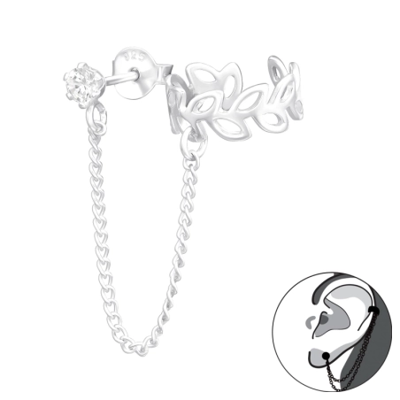 Blatt mit Zirkon verbunden mit einer Kette - Schmuck Ohrstecker aus Silber 925 mit Zirkon