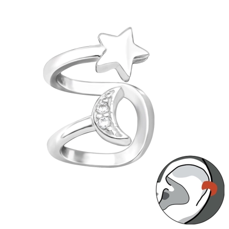Mond und Stern in einem Ohr - Schmuck Silber 925 Ohrringe für ein Ohr