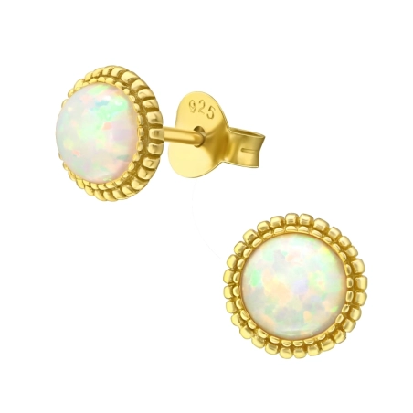 Vergoldete Runde mit Opal - Ohrstecker aus Sterlingsilber 925 mit Halbedelstein