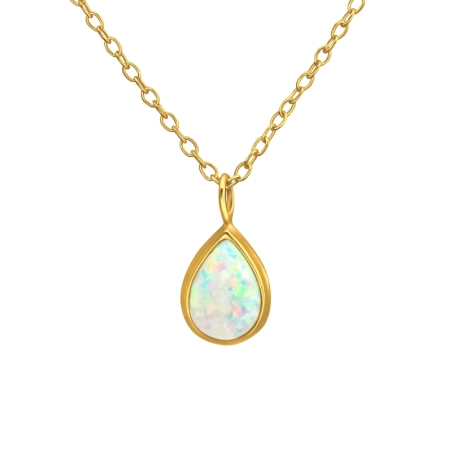 Vergoldete Tropfen mit Opal - Schmuck Silber 925 Halsketten mit Steinen