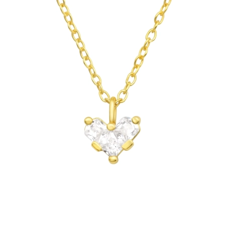 Vergoldetes Herz mit Zirkon - Schmuck Silber 925 Halsketten mit Steinen