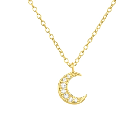 Vergoldeter Mond mit Zirkonen - Halsketten aus 925er Sterlingsilber mit Steinen
