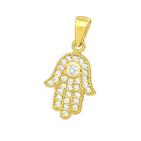 Hamsa vergoldet mit Zirkonen - Sterling Silber 925 Anhänger mit Zirkon