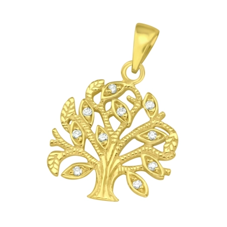 Vergoldeter Lebensbaum - Schmuck Silber 925 Anhänger mit Zirkonia