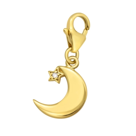 Vergoldeter Halbmond mit Karabiner - Schmuck Silber 925 Schließe Amulette