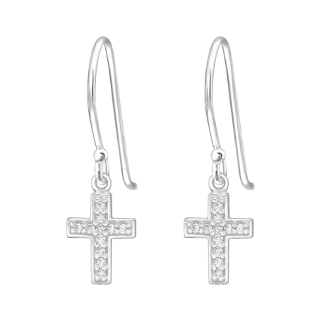 Aufgehängtes Kreuz mit Zirkonen verziert - Jewellery Ohrringe aus Silber 925 mit Zirkonen
