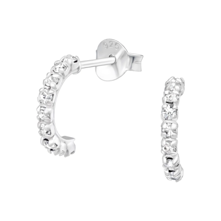 Halbkreis mit Kristallen - 925 Sterling Silber Kristall Ohrstecker