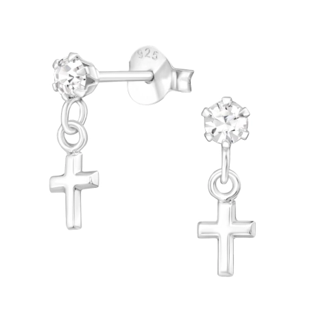 Hängendes Kreuz - Schmuck Silber 925 Kristall Ohrstecker