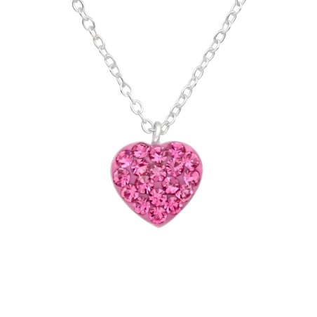Rosa Herz mit Kristallen - Halsketten aus Sterlingsilber 925 mit Kette
