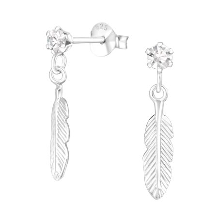 Hängende Feder - Schmuck Silber 925 Kristall Ohrstecker