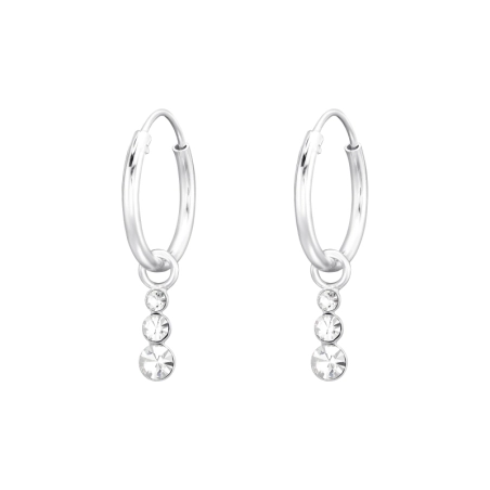 Drei aufgehängte Kristalle - Schmuck Silber 925 Circles Ohrringe