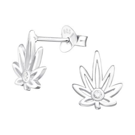Hanfblatt mit Zirkon - Jewellery Silber 925 Ohrstecker mit Zirkon