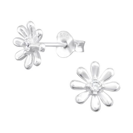 Blume mit Zirkon - Jewellery Silber 925 Ohrstecker mit Zirkon