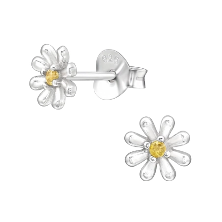 Gänseblümchen mit gelbem Zirkon - Ohrstecker aus 925er Sterlingsilber mit Zirkon