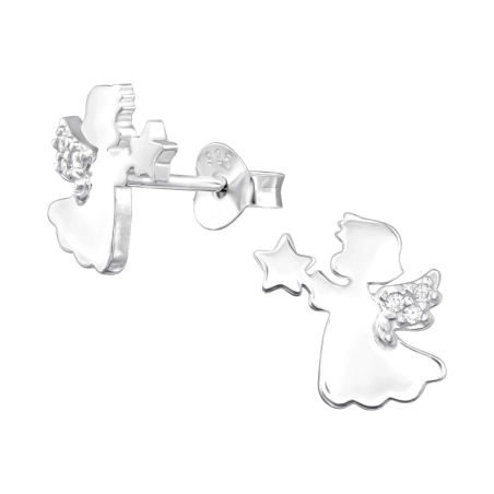 Engel - 925Er Silber Ohrstecker Mit Zirkonia Steinen
