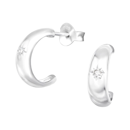 Halbkreis mit Zirkon - Jewellery Silber 925 Puzet Ohrringe mit Zirkon