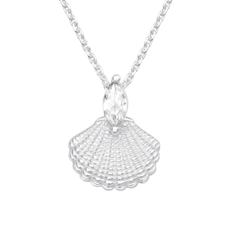 Markise Zirkon mit Muschel - Schmuck Silber 925 Halsketten mit Steinen