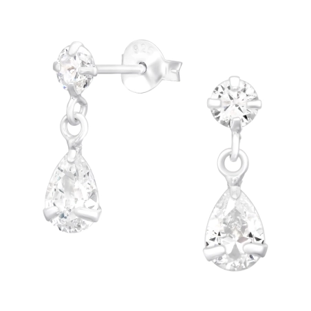 Rund mit hängender Träne - Ohrstecker aus 925er Sterlingsilber mit Zirkonia