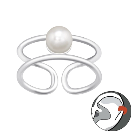 Schlicht mit Perle - Schmuck Silber 925 Ohrringe für ein Ohr