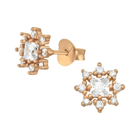 Rosegoldene Blume mit Zirkonen - Ohrstecker aus 925er Sterlingsilber mit Zirkonen