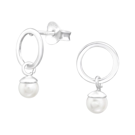 Kreis mit einer hängenden Perle - Schmuck Silber 925 Puzet Ohrringe mit Perle