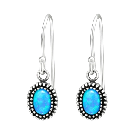 Ovaler blauer Opal - Ohrringe aus 925er Sterlingsilber mit Halbedelsteinen und Opal