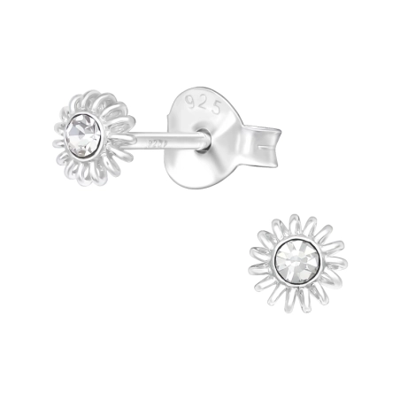 Sonne mit Kristall - 925 Sterling Silber Kristall Ohrstecker