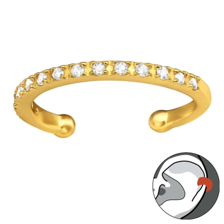 Vergoldet schlicht mit Zirkonen - Schmuck Silber 925 Ohrringe für ein Ohr