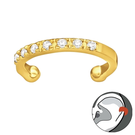 Vergoldet schlicht mit Zirkonen - Schmuck Silber 925 Ohrringe für ein Ohr