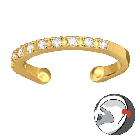 Vergoldet schlicht mit Zirkonen - Schmuck Silber 925 Ohrringe für ein Ohr
