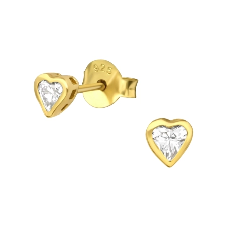 Vergoldetes Herz mit Zirkon - Schmuck Ohrstecker aus Silber 925 mit Zirkon