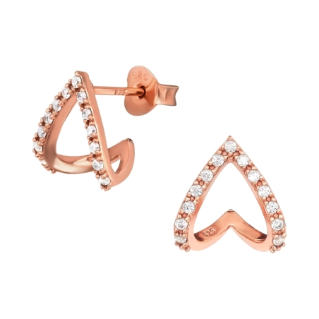 Roségoldenes Herz mit klaren Zirkonen - Ohrstecker aus 925er Sterlingsilber mit Zirkonen