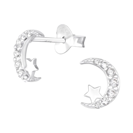Mond und Stern - Schmuck Ohrstecker aus Silber 925 mit Zirkon