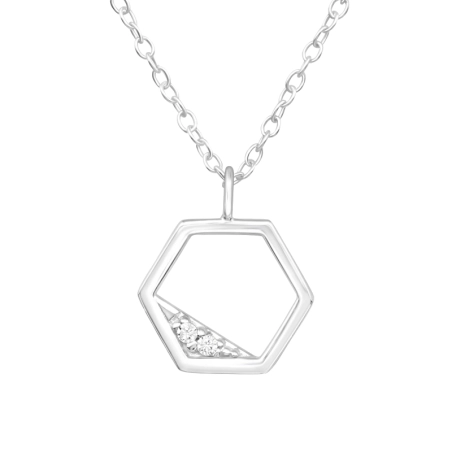 Hexagon - Halsketten aus 925er Sterlingsilber mit Steinen
