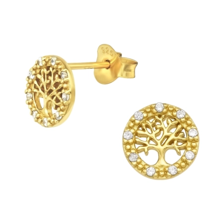 Baum des Lebens Ohrstecker mit Zirkonia Steinen Schmuck | All4silver