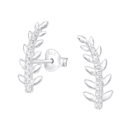 Blatt - Schmuck Sterling Silber 925 Ohrstecker mit Zirkon