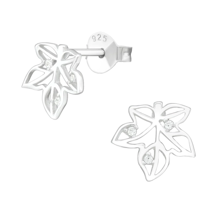 Blatt - Schmuck Sterling Silber 925 Ohrstecker mit Zirkon