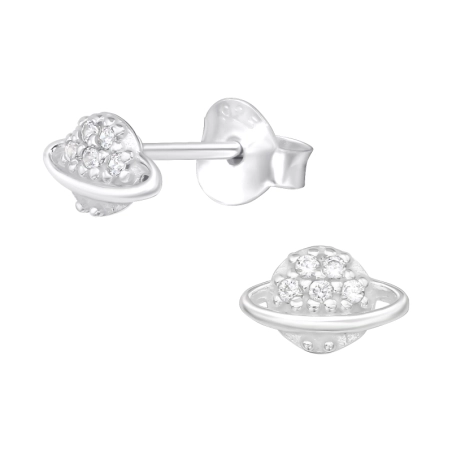 Planet Saturn - Schmuck Ohrstecker aus Silber 925 mit Zirkon