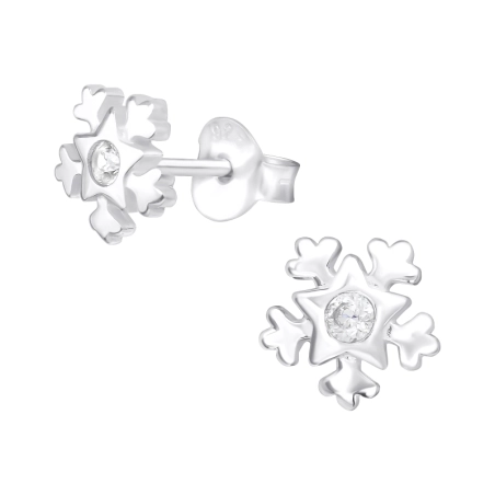 Schneeflocke Ohrstecker mit Zirkonia Steinen Schmuck | All4silver