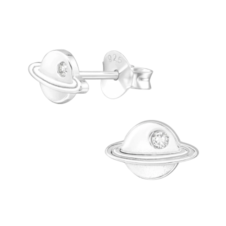 Planet Saturn - Schmuck Ohrstecker aus Silber 925 mit Zirkon