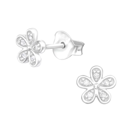 Eine Blume Ohrstecker mit Zirkonia Steinen Schmuck | All4silver