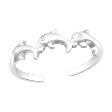 Drei Delfine mit Kristallen - 925 Sterling Silber Schmuck Zehenringe